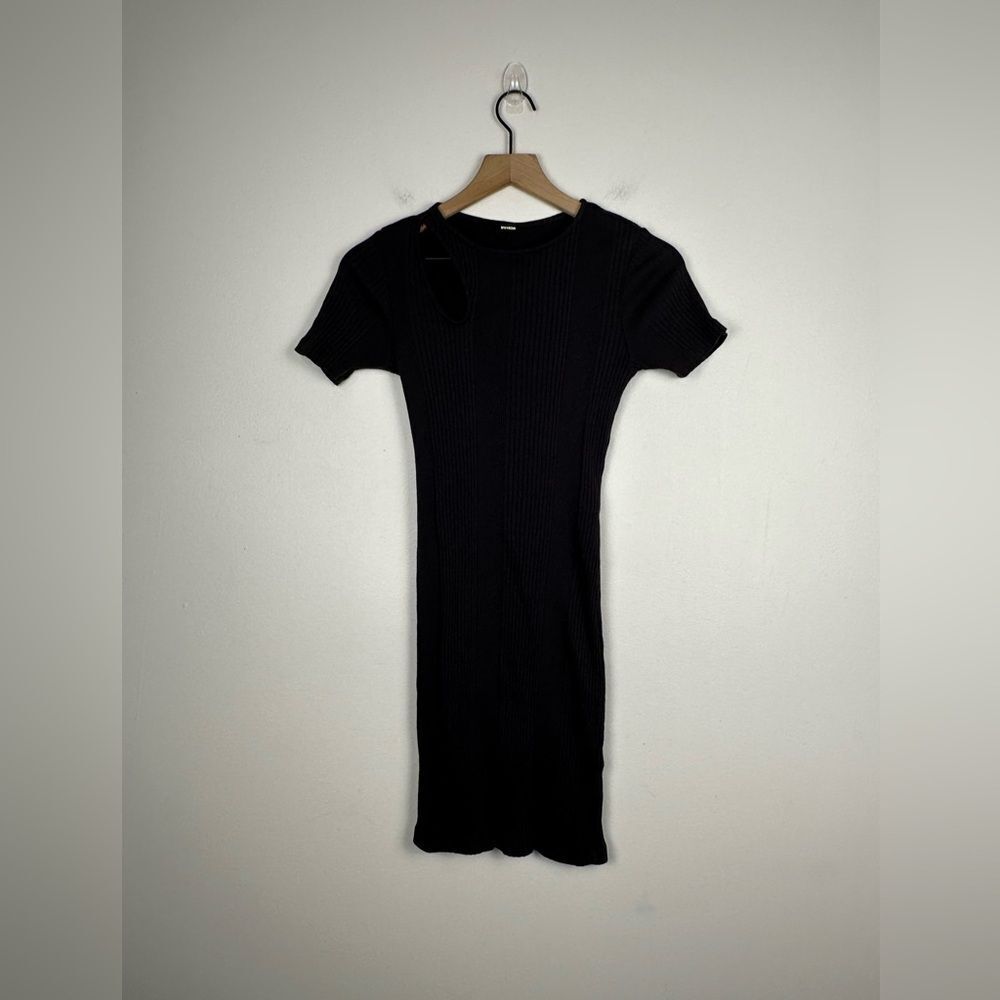 Monrow Women's Black Ribbed Short Sleeve Cutout Mini T-Shirt Dress Size XS - Picture 2 of 10